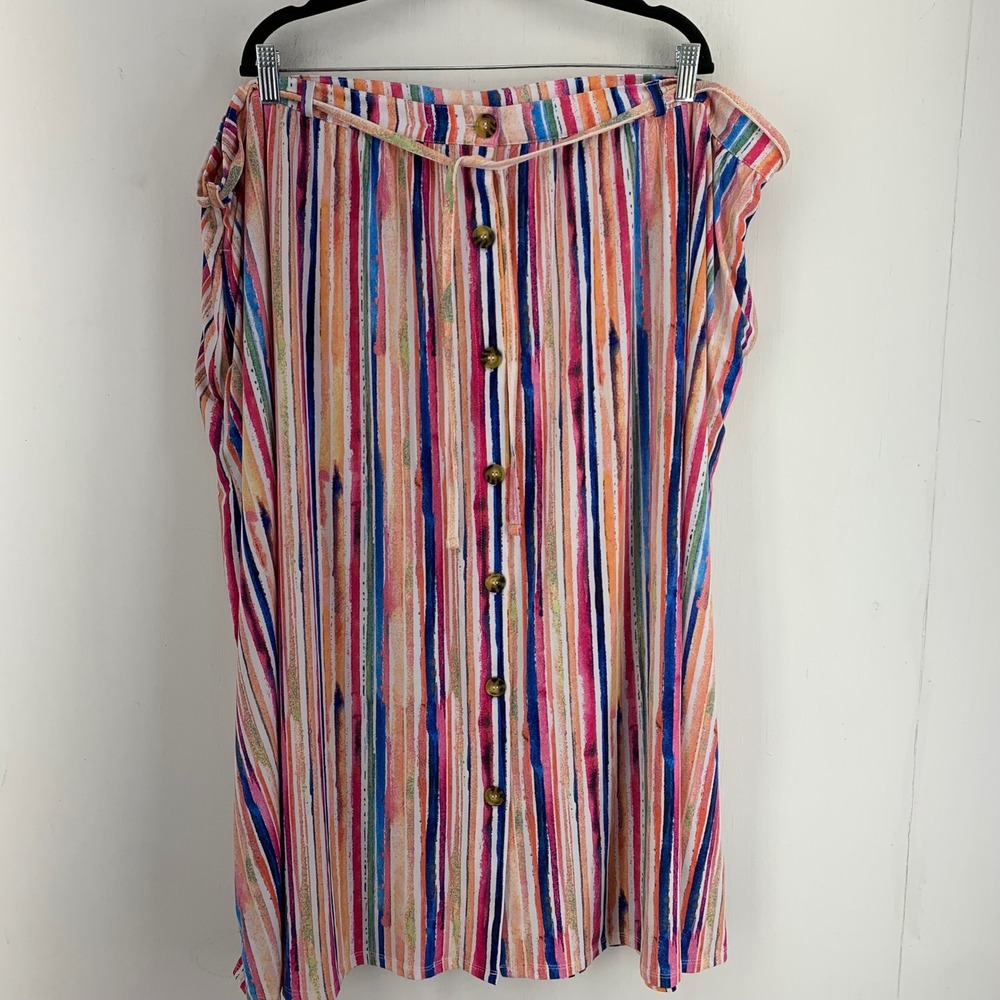 Terra‎ & Sky Womens 3X Multicolor Striped Button Front Skirt Pockets Colorful